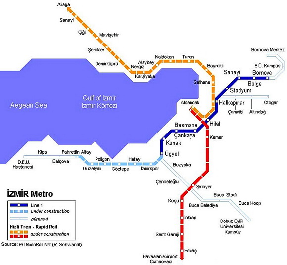 Схема метро Измира, Турция.